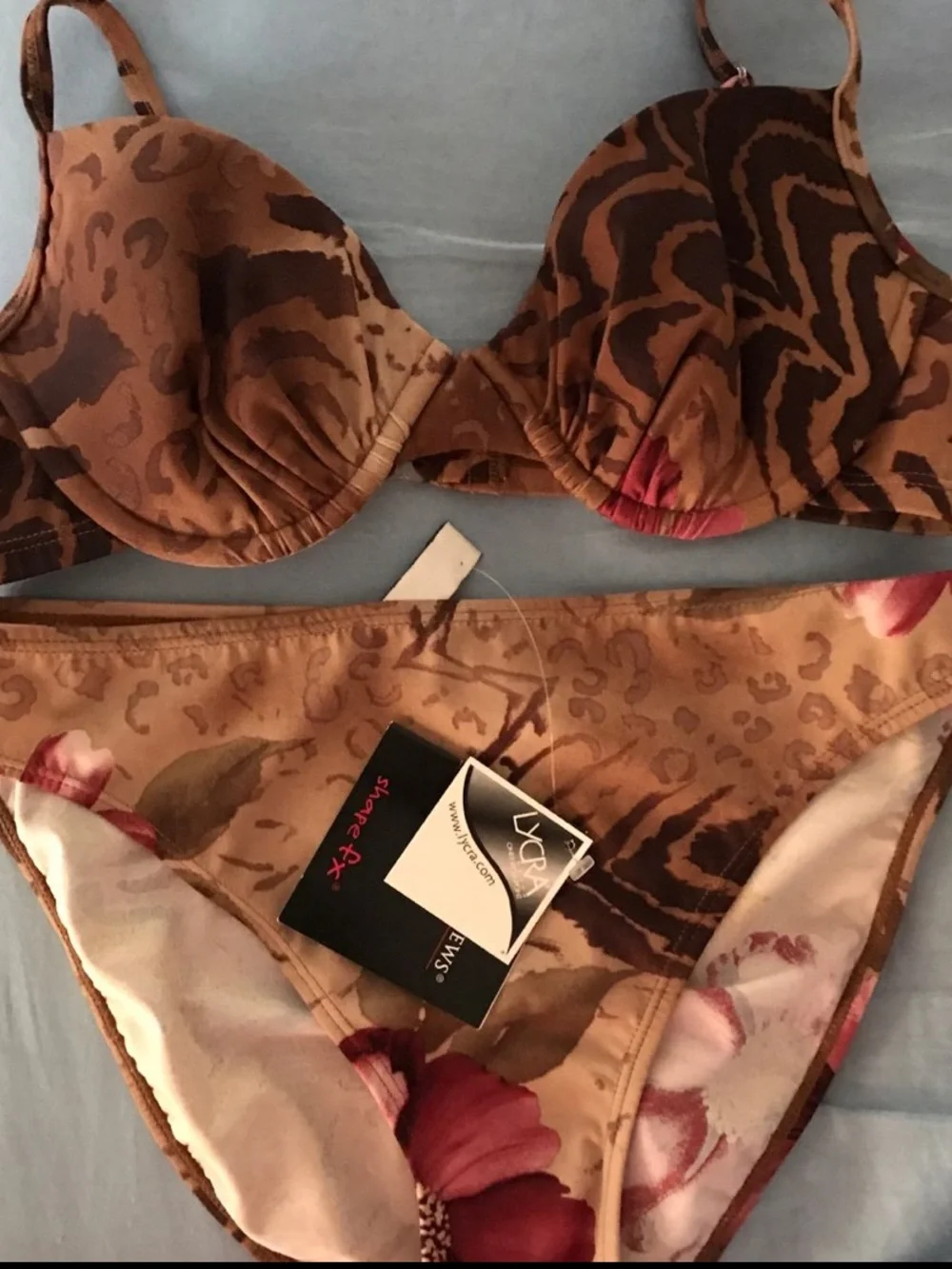 NEWPORT NEWS SHAPE FX BROWN ANIMAL PRINT with PINK ACCENT UNDERWIRE BIKINI SZ 10